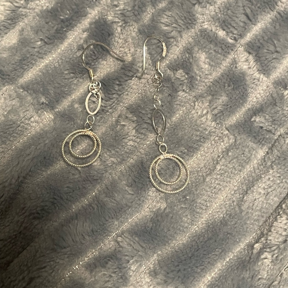 Silver Double Hoop Dangle Earrings